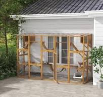 PawHut Catio Playground Outdoor Cat Enclosure, Wooden Outdoor Cat House  Weatherproof for Multiple Cats, Shelves & Bridges, Yellow