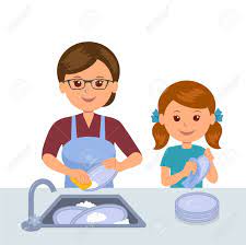 Daughter helps her mother cooking together in the kitchen vector. Mother And Daughter Washing The Dishes Concept Joint Work Of Royalty Free Cliparts Vectors And Stock Illustration Image 53043417