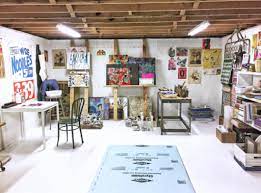 Art Studio Ideas Painting The Floor White Basement Art Studio Art Studio At Home Art Studio Space Art Studio Lighting
