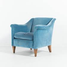 The bonded leather upholstery in teal finishes the piece with a luxurious touch. Mid Century Swedish Modern Blue Velvet Lounge Chair 1950 S 159421
