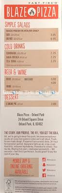 Blaze Pizza Carry Out Menu Scanned Menu With Prices