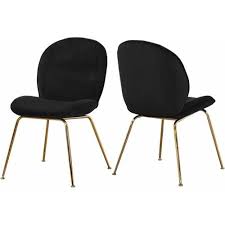 Velvet upholstery material in a sophisticated hue of black adds a touch of modernity to this chair, and the reverse is channel tufted for added elegance and refinement. Black Velvet Mid Century Accent Dining Chair Gold Legs Set Of 2 Velvet Dining Chairs Dining Chairs Upholstered Dining Chairs