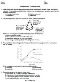 Worksheet Competition Ecological Niche Editable Ecological Niche Living Environment Regents Middle School Science