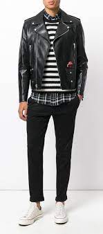 Saint Laurent Bird Patch Biker Jacket Explore The Latest New Season Arrivals On Farfetch Leather Jacket Men Biker Jacket Men Stylish Mens Fashion