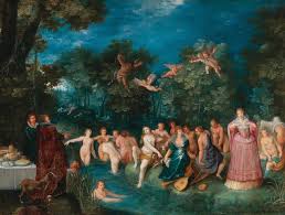 Biola Lent Project 2020 Frans Francken Ii Antwerp 1581 1642 Diana And Her Nymphs Bathing With A Stag Hunt In The Background Poster Prints Nymph Heritage Image