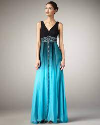 Sue Wong Vneck Ombre Gown In Blue Black Turquoise O Gowns Women S Evening Dresses Dresses