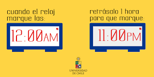 ¿qué hora es en santiago? Universidad De Chile On Twitter Hoy Es El Cambio De Hora Para Volver Al Horario De Invierno Cuando El Reloj Marque La Medianoche Retrasalo Una Hora Para Que Sean Nuevamente Las 11 00pm