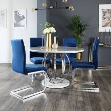 Maybe you would like to learn more about one of these? Savoy Round White Marble And Chrome Dining Table With 4 Perth Blue Velvet Chairs Furniture And Choice