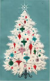 Now is the time to look for holiday cards at an estate sale or find them in your own home. Retro White Tree With Ornaments 1950s Vintage Christmas Vintage Christmas Cards Retro Christmas