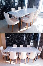 Customized Dining Set Cararra Marble Table And Upholstered Fabric Dining Chair By Novistelle Intern Marble Tables Living Room Dining Table Marble Marble Dining