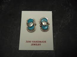 Zuni Handcrafted Sterling Silver Earrings With Turquoise by Effie Calavaza 