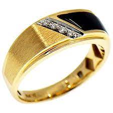 Men S Diamond And Black Onyx Band Ring 14 Karat Yellow Gold Mens Gold Diamond Rings Rings For Men Black Band Ring