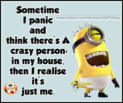 Sometime I Panic And Think There S A Crazy Person In My House Minions Funny Funny Quotes Minion Jokes