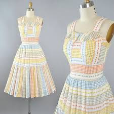 Original Black And Blue White And Gold Dress Vintage 50s Dress 1950s Cotton Sundress Pastel Rainbow Gingham Floral Border Print Stripe Full Skirt Vintage Dresses 50s 1950 Vintage Dresses Cotton Sundress