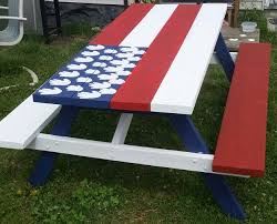 Diy Patriotic Painted Picnic Table Used Kids Handprints For The Stars Painted Picnic Tables Kids Picnic Table Picnic Table