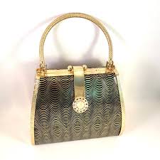 Black And Gold Purse Amazing 1960s Vintage Purse Rare Mod Black And Metallic Gold Groovy Retro Vinyl Pocketbook Rhinestone Closure Unusual Handbag In 2020 Unusual Handbags Vintage Purse Vintage Purses