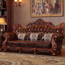 Charm Master European Style Leather Sofa 123 Sets Of Solid Wood Living Room Furniture Hea Wood Furniture Living Room Sofa Design Wood Cheap Living Room Sets