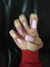 Pink Square Coffin Shape Acrylic Nails Nail Acrylic False Fake Glitter Silver Long Nails Acrylic Nails Pink