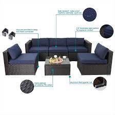 Phi Villa 6piece Outdoor Rattan Sectional Sofa Patio Wicker Furniture Set Blue Click Image For More Details Furniture Outdoor Sectional Sofa Sectional Sofa
