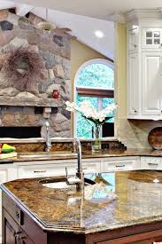 Magma Gold Granite Countertop White Kitchen Brown Island Cabinet Stone Mosaic Tile Backsplash In 2020 Granite Countertops Kitchen Granite Kitchen Countertops