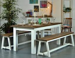 Plank Dining Table Benches Driftwood Top Off White Base Derevyannaya Mebel Makanan