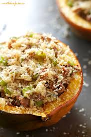 Italian Sausage And Brown Rice Stuffed Acorn Squash Recipe Acorn Squash Recipes Recipes Squash Recipes