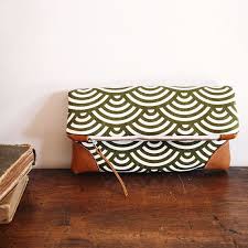 Foldover Clutch Purse Olive Green Wave Pattern And Natural Etsy Purses Patterned Clutch Foldover Clutch