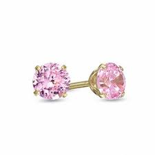 Pyramid stud band ring 14k rose gold band width: Child S 4 0mm Pink Cubic Zirconia Stud Earrings In 14k Gold Zales