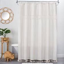 Solid Crochet With Tassels Shower Curtain Tan Opalhouse White Shower Curtain Boho Shower Curtain Shower Curtain