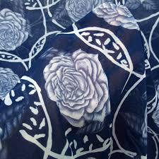 Browse coupons online · joann teacher discount · military discount Georgette Chiffon Print Fabric Large Flowers Floral Print Fabric Navy Blue White Roses 140cm Wide Bodikian Textiles