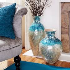 Aqua Ivory Mosaic Vases Floor Vase Decor Blue Living Room Decor Teal Living Room Decor