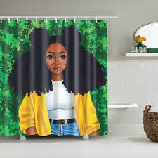 Afro Hairstyle Black Girl With Lollipop Shower Curtain Bathroom Decor Girls Shower Curtain Afro Shower Curtain Black Shower Curtains