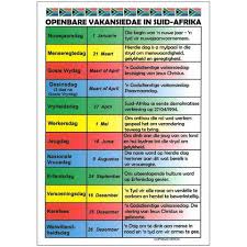 Openbare Vakansiedae In Suid Afrika Wall Colors Chart Afrikaans