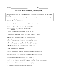 Transitional Words Underlining Part 1 Intermediate Transition Words Transition Words Worksheet Transition Words Activities