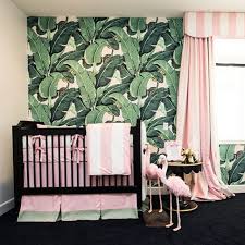 This Beverly Hills Hotel Inspired Nursery Is So Glam Room By Petittresor Pink And Green Nursery Tropical Nursery Girl Girl Nursery Room