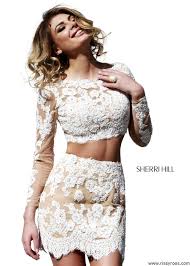 Sherri Hill 21371 Lace Two Piece Dress Cream Prom Dresses Sherri Hill Dresses Short Lace Dress