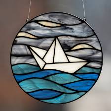 Paper Boat Stained Glass Paper Boat Ocean Decor Boat Etsy Paper Boat Glass Boat Stained Glass Diy