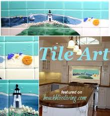 beach tile art for bathrooms and