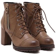 Black Boots With Brown Heel Brown Lace Up Zipper Chunky Boots Brown Heeled Boots Lace Up Heel Boots Brown Ankle Boots