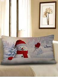 Christmas Snowman Print Decorative Sofa Linen Pillowcase Linen Pillow Cases Holiday Pillows Christmas Pillow