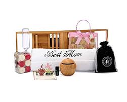 Luxury gift wrapped personalised monogram embroidery face, hand, bath towel. Spa Gift Box For Mom Includes I Love Mom Card Best Mom Bath Towel Bamboo Bathtub Caddy And Spa Gift Basket Buy Online In Aruba At Aruba Desertcart Com Productid 108432668