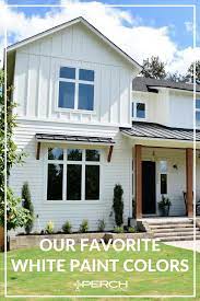 Magno points out that using an accent color to add personality to a house is a great way to make it stand out. The Best White Modern Farmhouse Exterior Paint Colors White Exterior Paint Modern Farmhouse Exterior Exterior Paint Colors For House