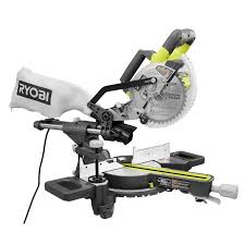 Ryobi 7 1 4 In Sliding Miter Saw Tss702 The Home Depot Sliding Mitre Saw Miter Saw Sliding Compound Miter Saw
