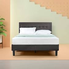 Zinus Dachelle Upholstered Button Tufted Premium Platform Bed Strong Wood Slat Support Dark Upholstered Bed Frame Platform Bed Mattress Bed Frame Mattress