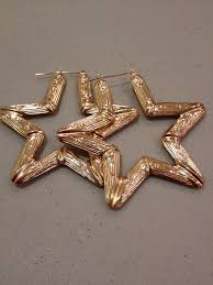 10k Star Hoops Earrings Bamboo Yellow Gold 8 9 By Bargainbitz 350 00 Big Hoop Earrings Hoops Earrings Outfit Hoop Earrings Small