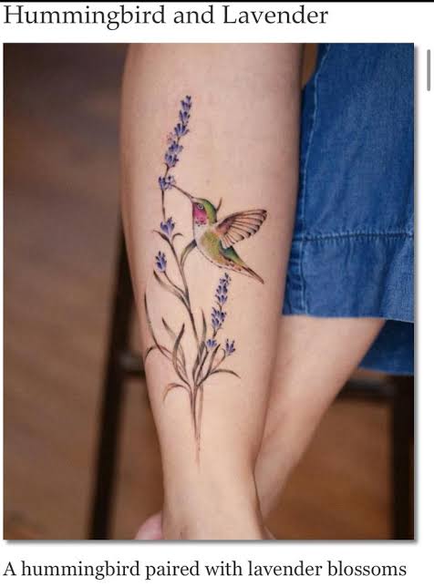 Lavender and butterfly tattoo | Larkspur hummingbird tattoo, Dainty hummingbird tattoos, Hummingbird flower tattoos