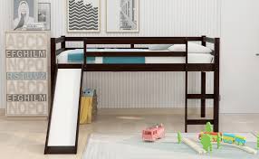 This reduces the complexity of the project, and makes for a bed that will support a lot of weight. Amazon Com Twin Loft Bed With Slide For Kids Wood Low Sturdy Loft Bed No Box Spring Needed Espresso Kitchen Dining