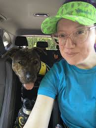 Barb the brindle dog's Christmas party photos