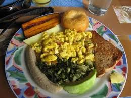 Ackee And Saltfish Callaloo Avocado Boiled Green Banana Fried Dumpling Fried Plantain Bammy And Wheat Jamaican Cuisine Jamaican Dishes Jamaican Recipes