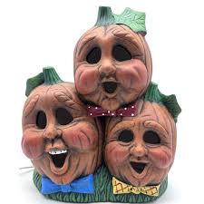 VTG Halloween Ceramic Light Up Pumpkin Patch Jack O Lantern Heads Excellent!